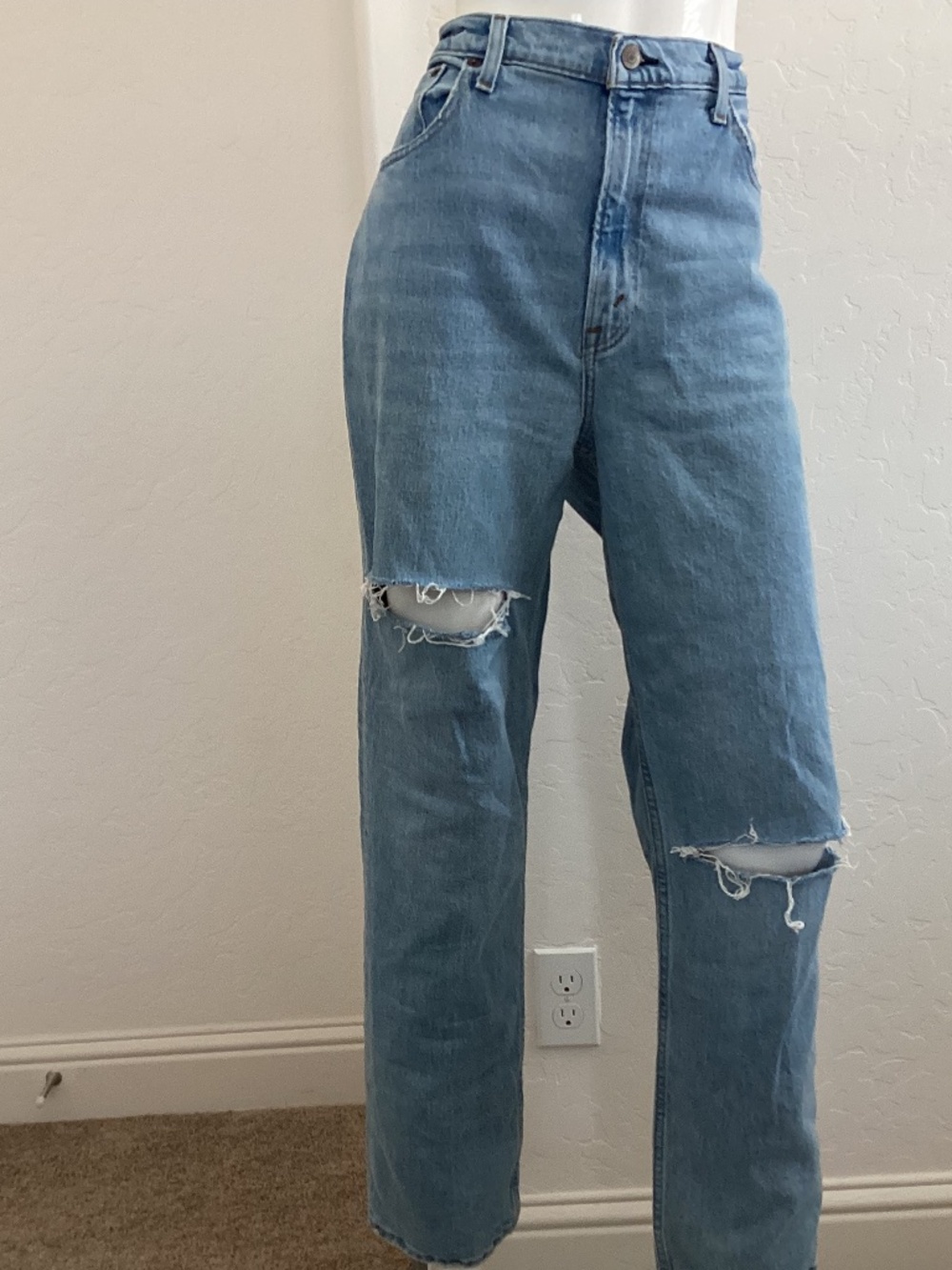 Abercrombie & Fitch, size 12, distressed, straight leg, missing back patch